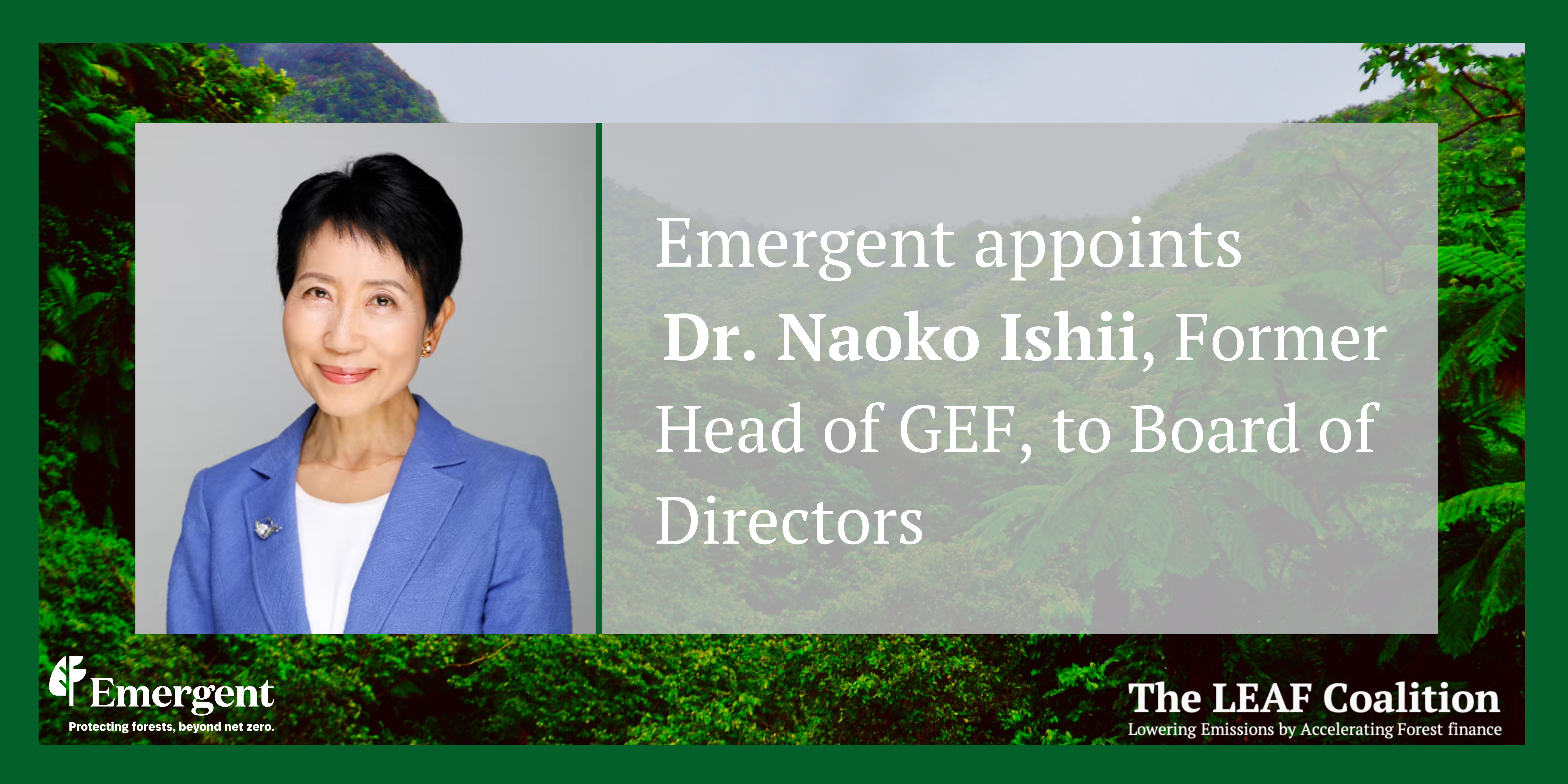 Dr. Naoko Ishii, Former Head of GEF, joins Emergent's Board of Directors